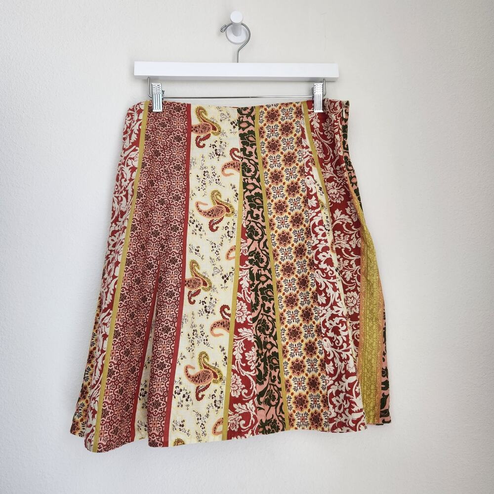 Vintage 579 90s White Pink Green Paisley Patchwork A Line Mini Skirt 12 - Picture 7 of 12